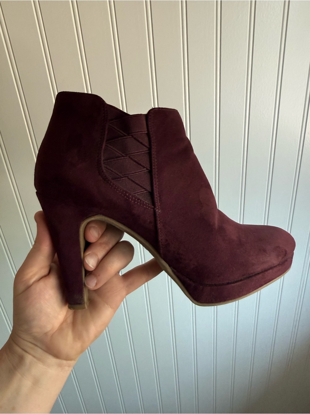 Unlisted Purple Suede High Heel Ankle Bootie